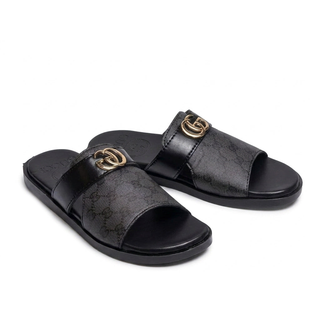 SL-104 | Men's Luxury Open-Toe Slippers – Caramel Brown Synthetic Leather | Anti-Slip