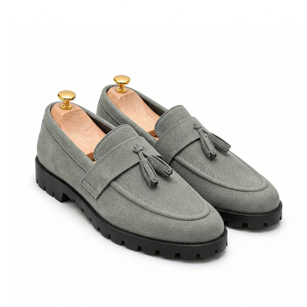 FK-742 – Men's Black Suede Finish Tassel Loafers with Chunky Sole