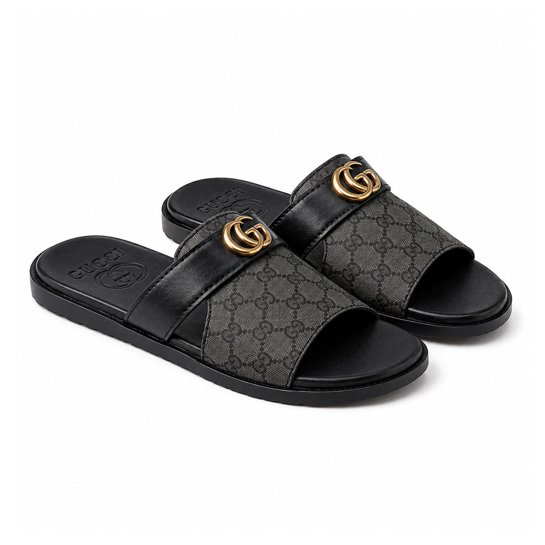 SL-104 | Men's Luxury Open-Toe Slippers – Caramel Brown Synthetic Leather | Anti-Slip