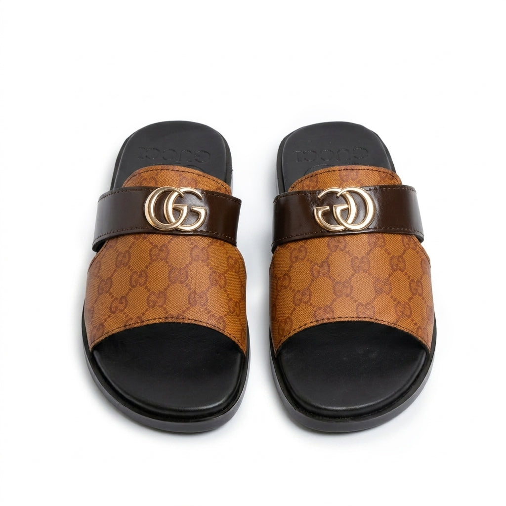 SL-103 | Men's Classic Open-Toe Slippers – Black Synthetic Leather | Lightweight Anti-Slip