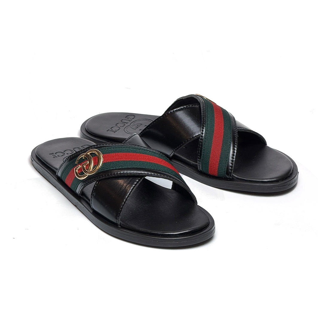 SL-110 | Men's Luxury Slide Slippers – Deep Navy Blue Synthetic Leather | Cushioned Anti-Slip