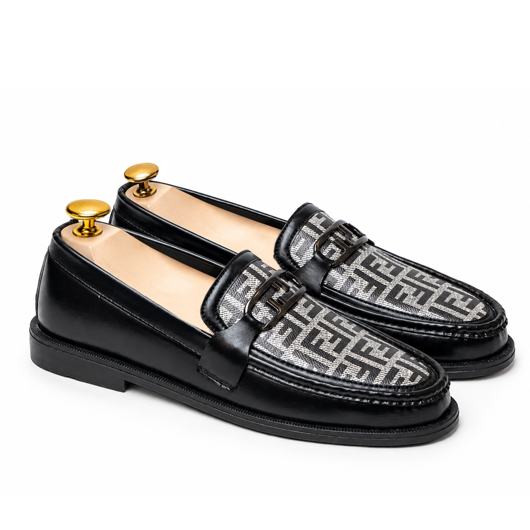 FK-732 – Men's Black Leather Buckle Loafers