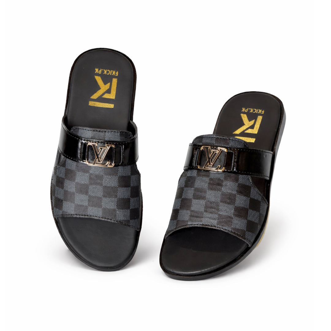 SL-096 | Men's Luxury Slippers – Tan Brown Synthetic Leather | Strap Buckle Anti-Slip Sole