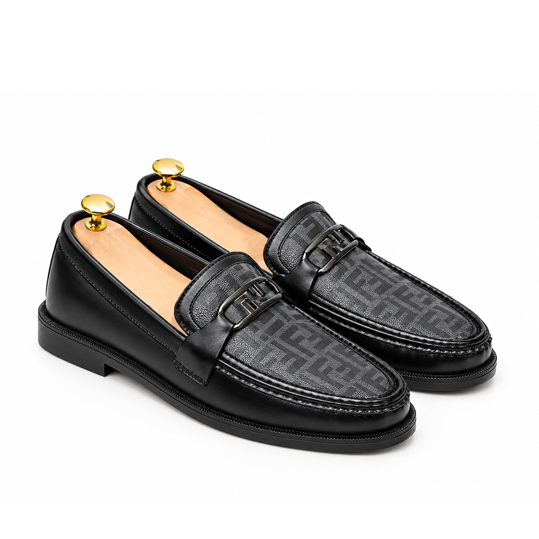 FK-731 – Men's Black Leather Bit Loafers
