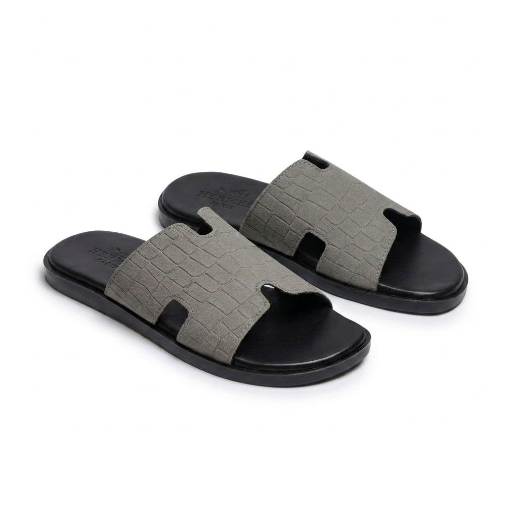 SL-101 | Men's Luxury Slippers – Beige Cream Synthetic Leather | Soft Anti-Slip Sole
