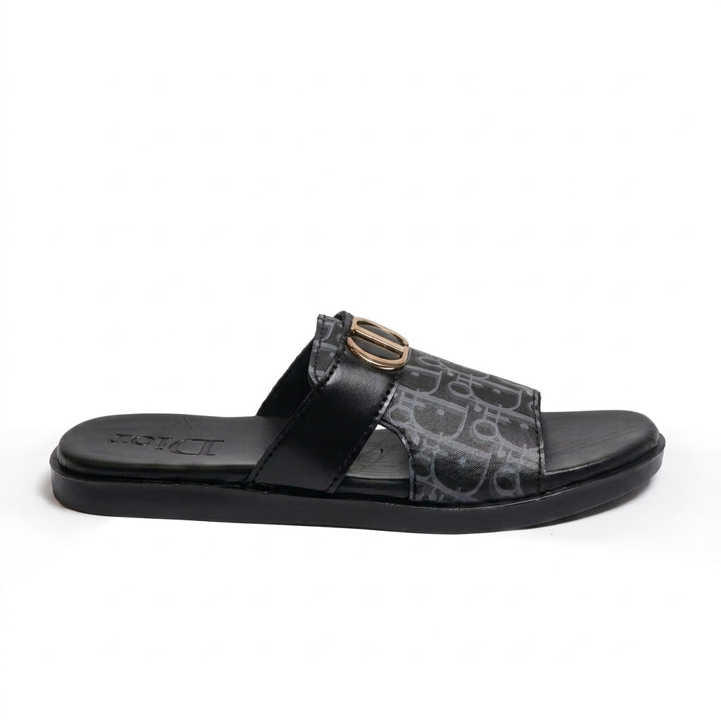SL-106 | Men's Everyday Slippers – Black Synthetic Leather | Lightweight Anti-Slip