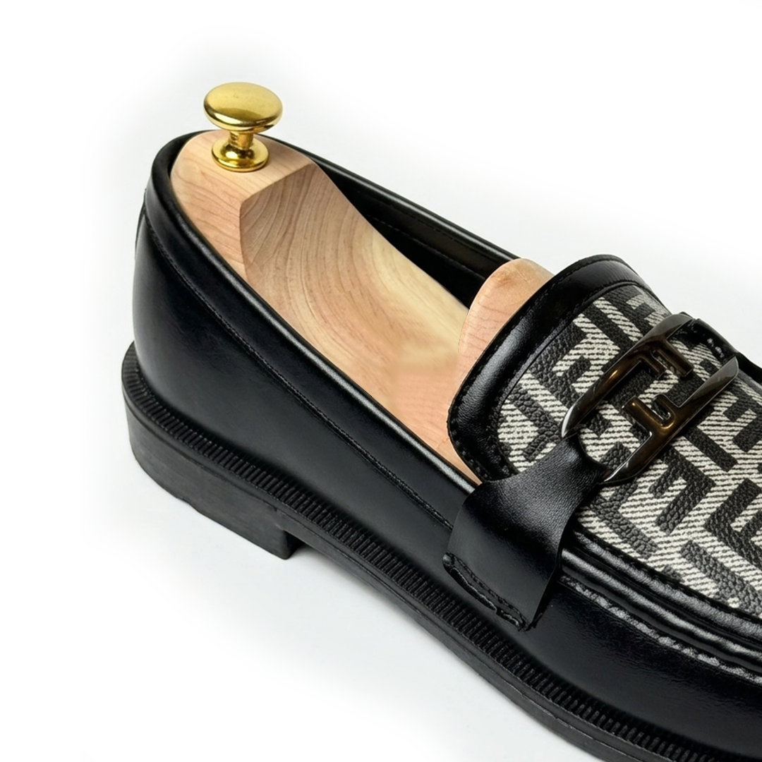 FK-732 – Men's Black Leather Buckle Loafers