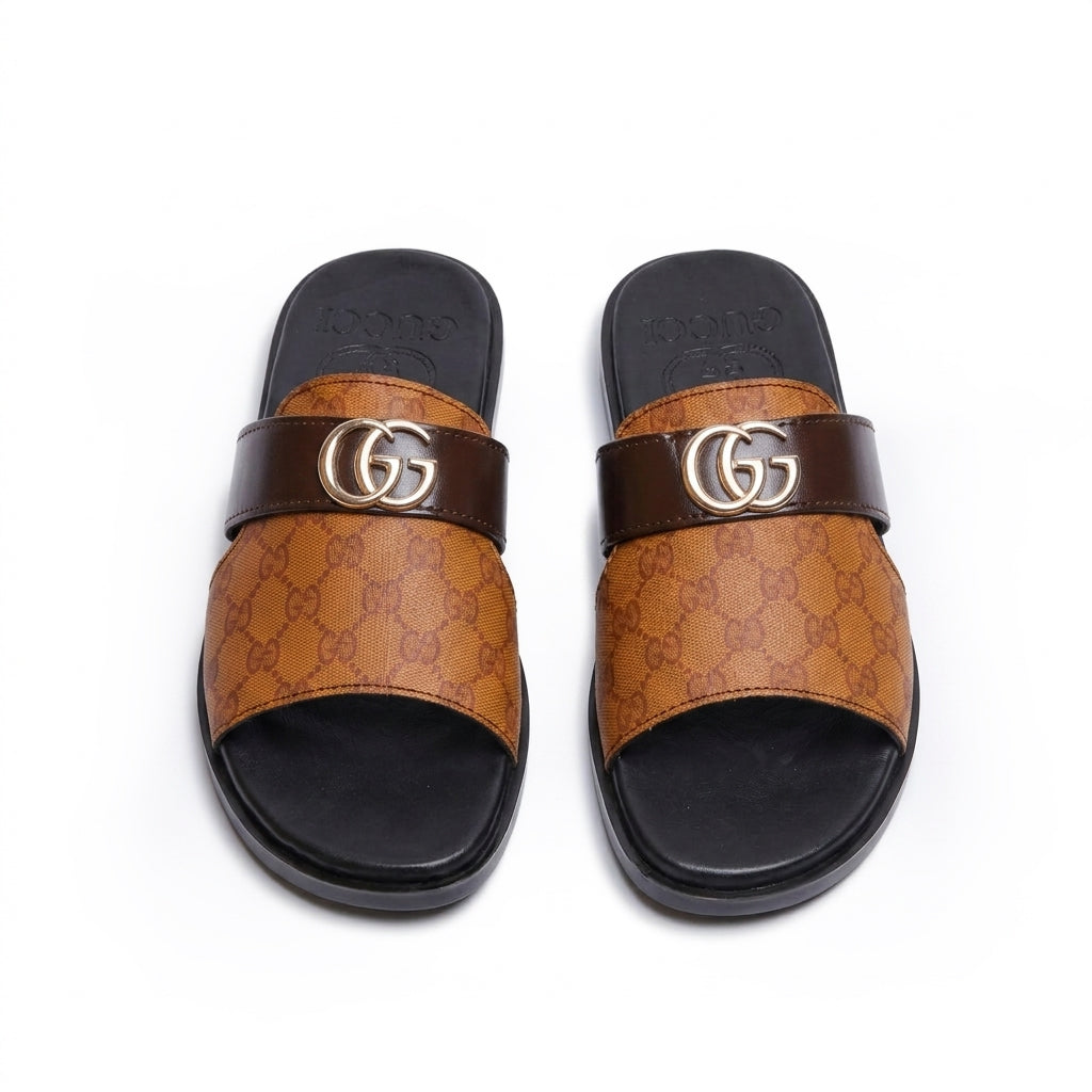 SL-103 | Men's Classic Open-Toe Slippers – Black Synthetic Leather | Lightweight Anti-Slip