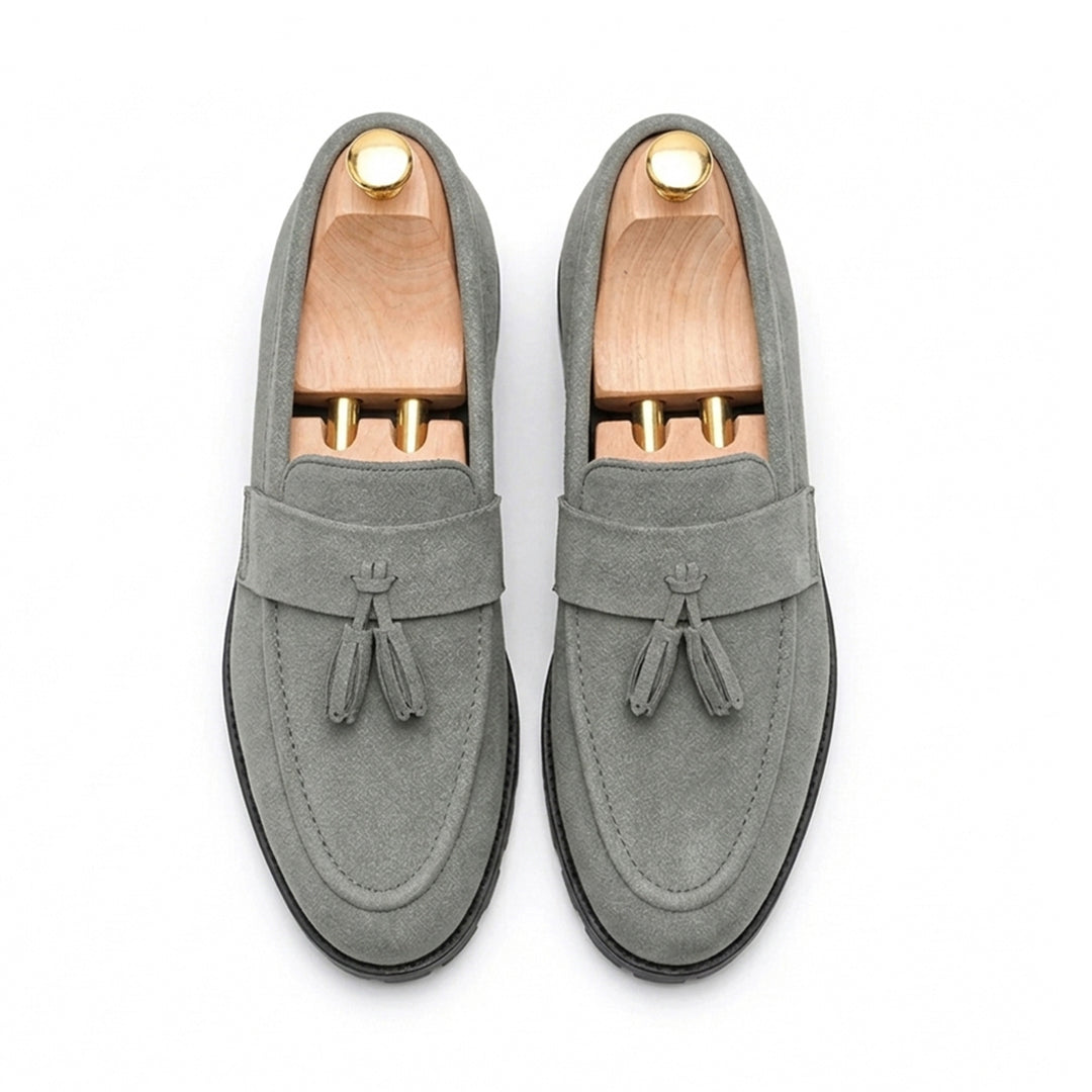 FK-742 – Men's Black Suede Finish Tassel Loafers with Chunky Sole