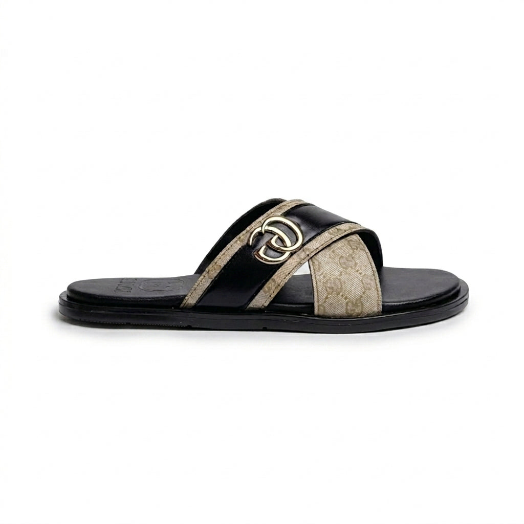 SL-107 | Men's Luxury Padded Slippers – Tan Brown Synthetic Leather | Thick Anti-Slip Sole