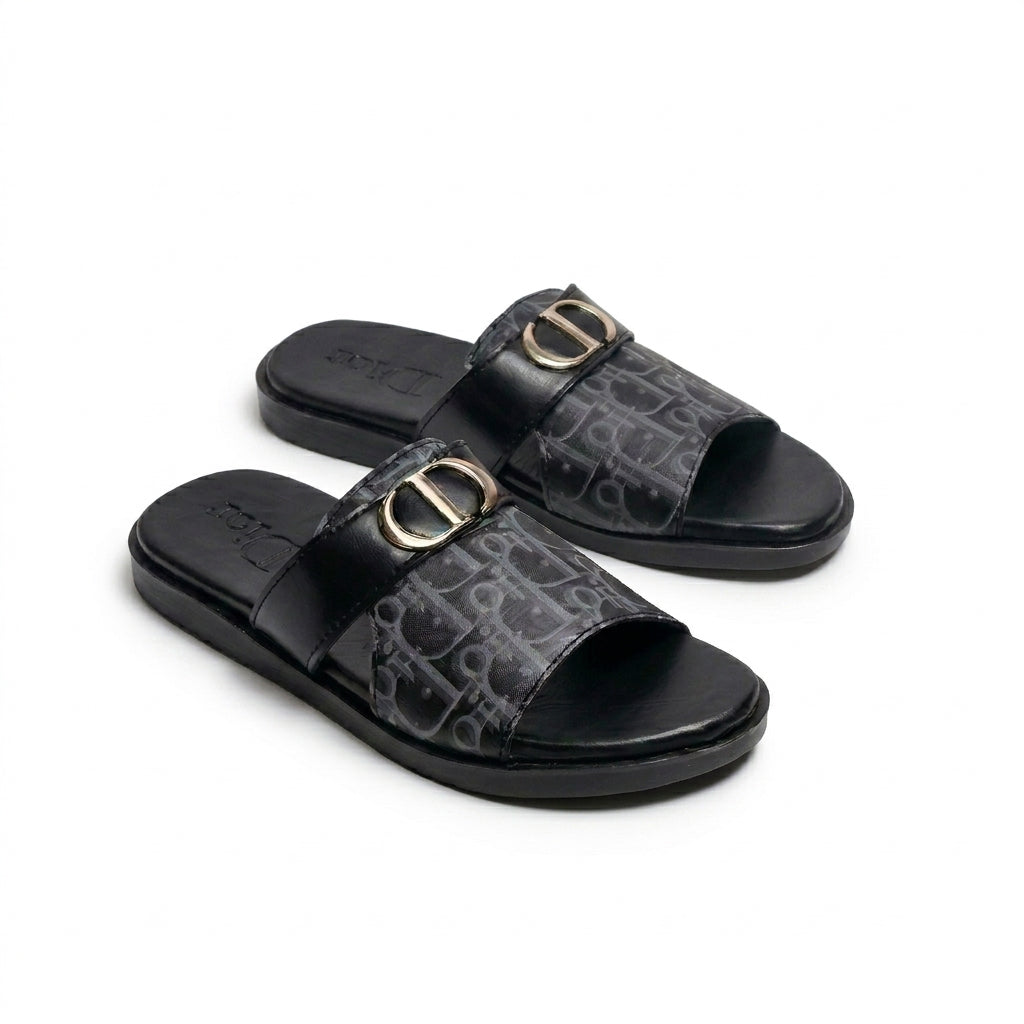 SL-106 | Men's Everyday Slippers – Black Synthetic Leather | Lightweight Anti-Slip