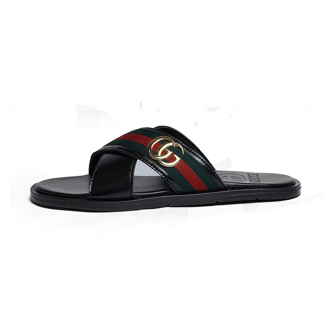 SL-110 | Men's Luxury Slide Slippers – Deep Navy Blue Synthetic Leather | Cushioned Anti-Slip