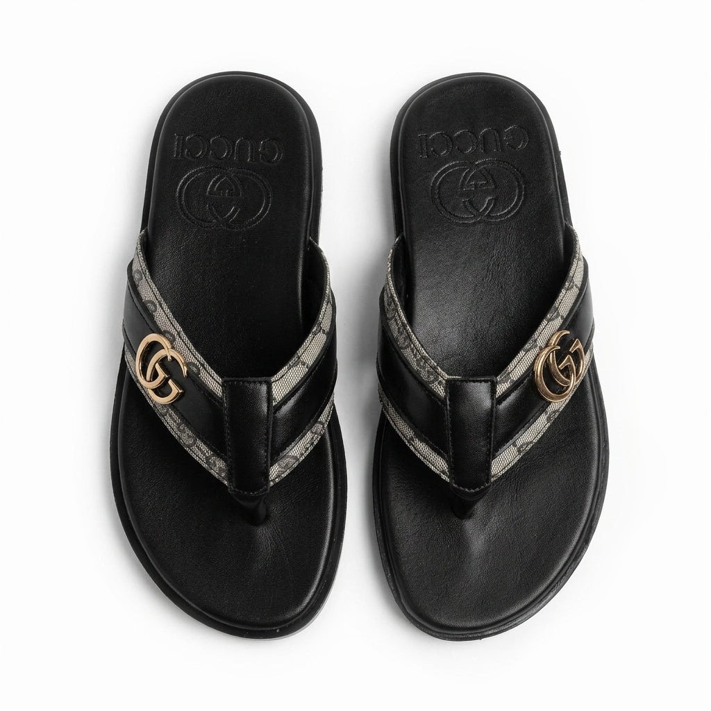 SL-105 | Men's Luxury Slippers – Tan Brown Synthetic Leather | Double-Band Anti-Slip Sole
