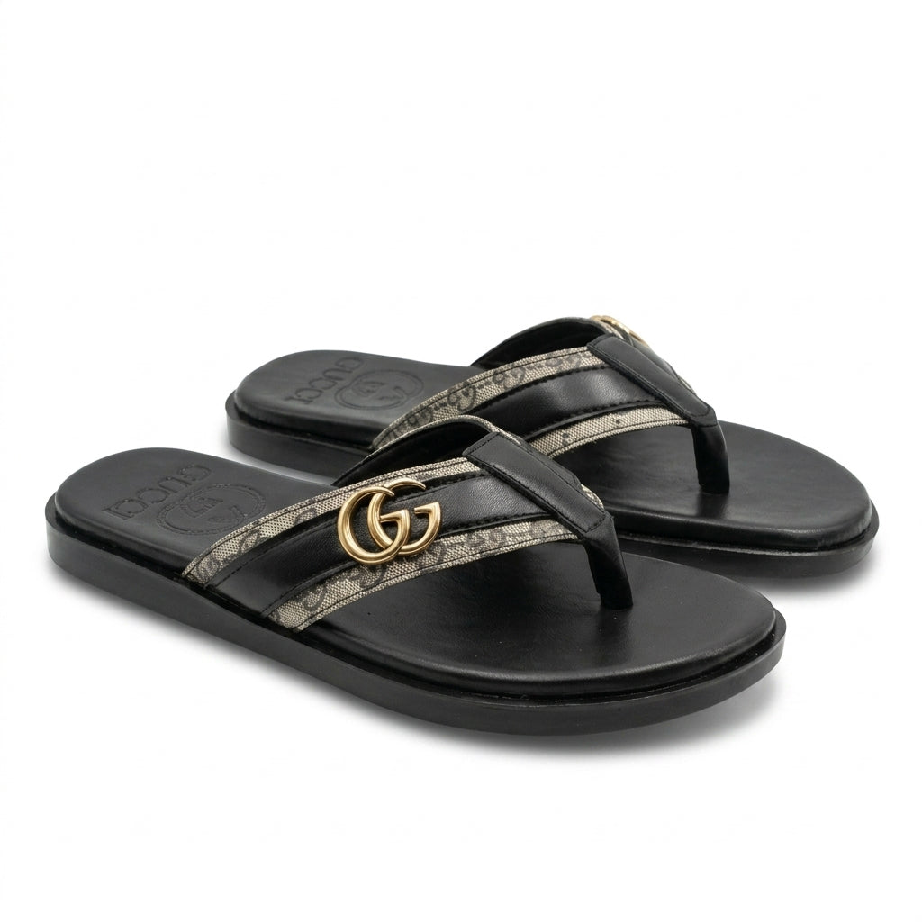 SL-105 | Men's Luxury Slippers – Tan Brown Synthetic Leather | Double-Band Anti-Slip Sole