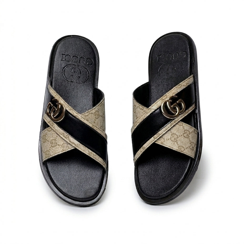 SL-107 | Men's Luxury Padded Slippers – Tan Brown Synthetic Leather | Thick Anti-Slip Sole
