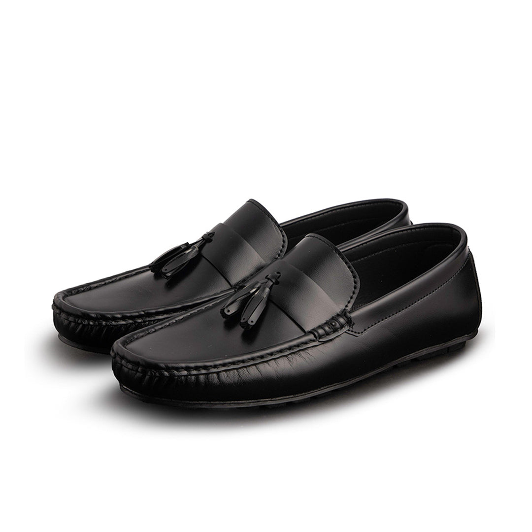 FK-022 | Men's Casual Shoes – Black Synthetic Leather | Funky Stitched Design Anti-Slip Sole
