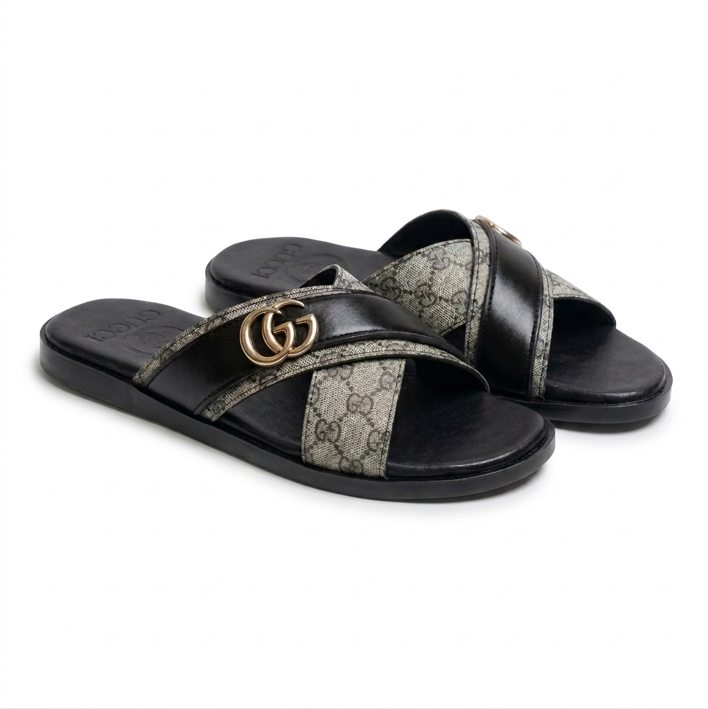 SL-100 | Men's Luxury Double-Strap Slippers – Maroon Synthetic Leather | Buckle Style Anti-Slip