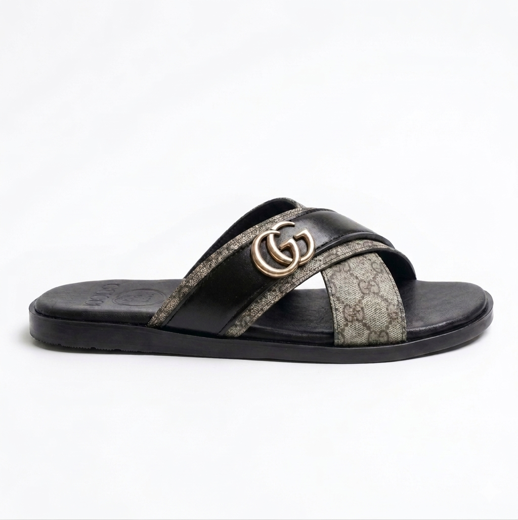 SL-100 | Men's Luxury Double-Strap Slippers – Maroon Synthetic Leather | Buckle Style Anti-Slip