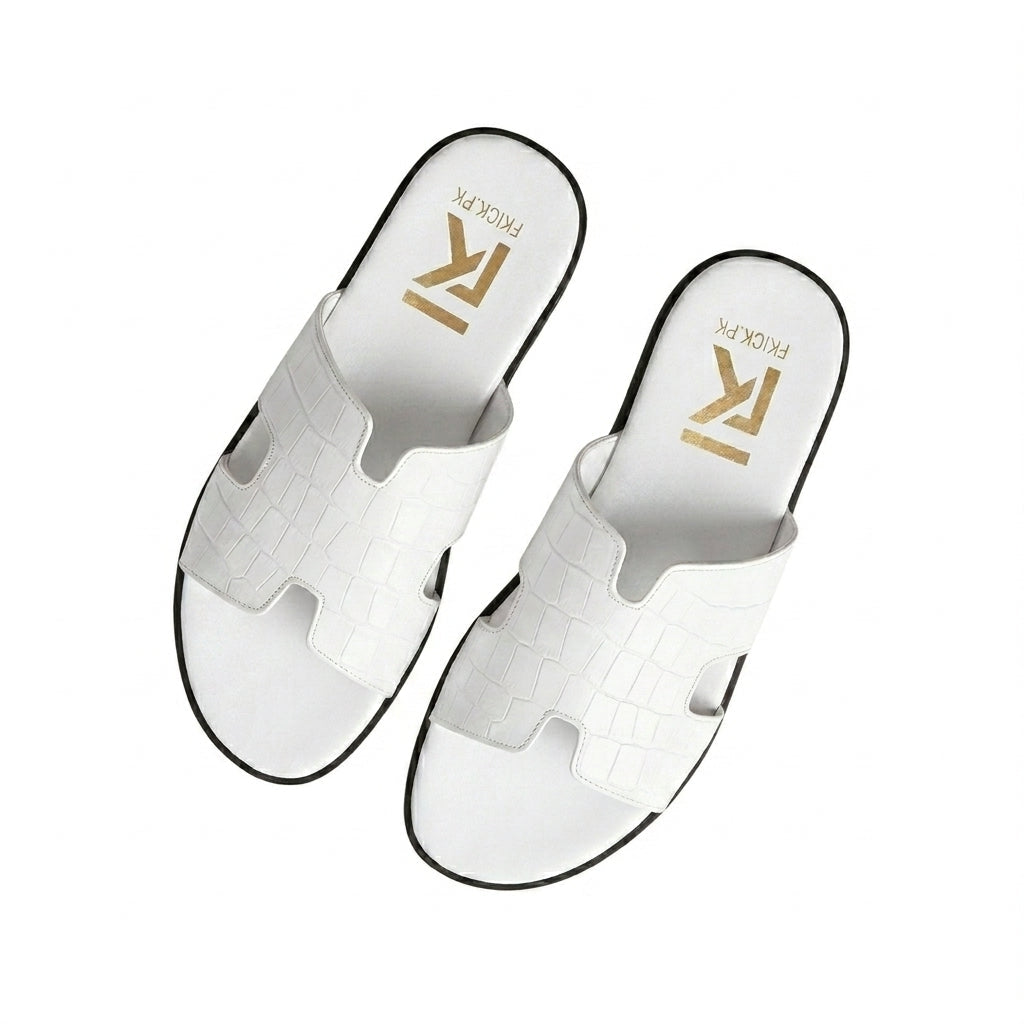 White slides with gold logo on a white background