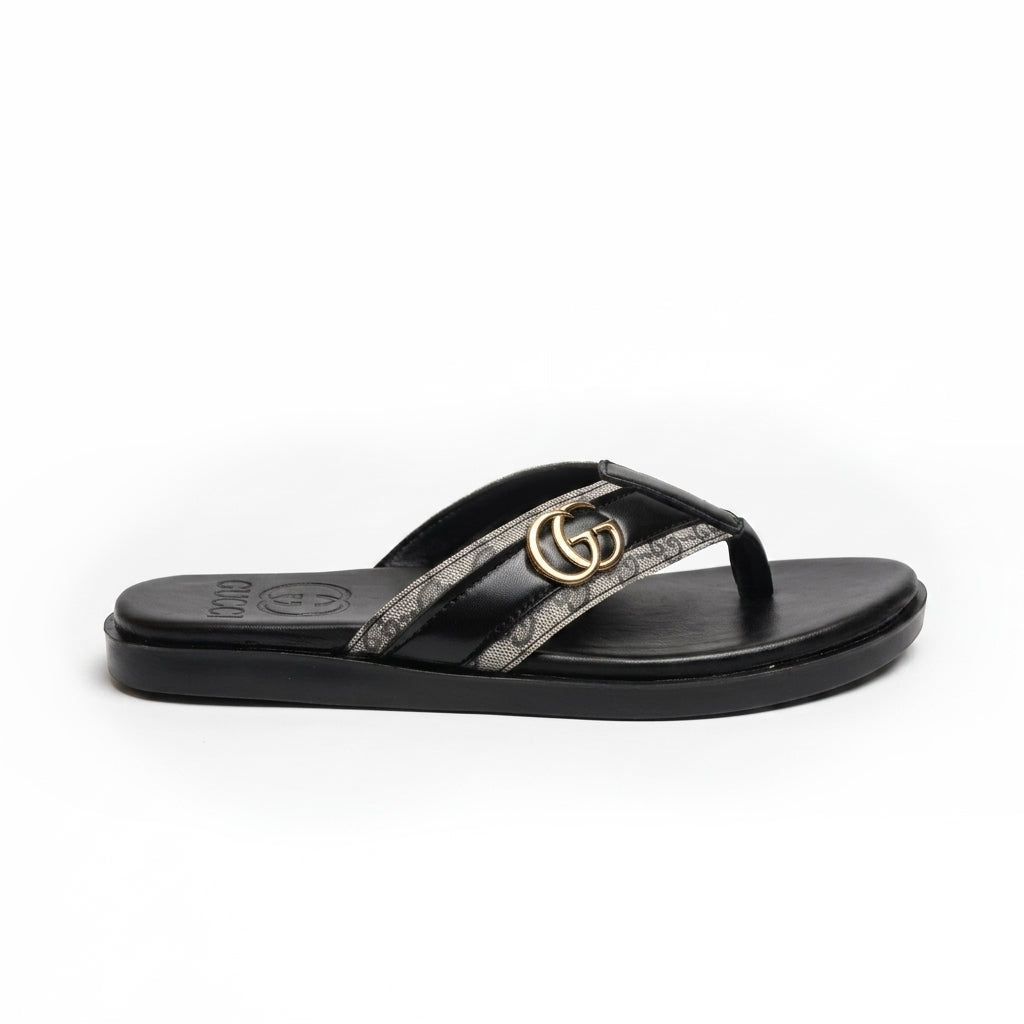 SL-105 | Men's Luxury Slippers – Tan Brown Synthetic Leather | Double-Band Anti-Slip Sole